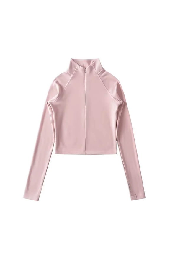 Women Blouses Solid Color Half High Collar Long Sleeve Tops Trendy Zip Up Business Casual Work Shirts Warm Fall Winter Clothes 2025 Pink L
