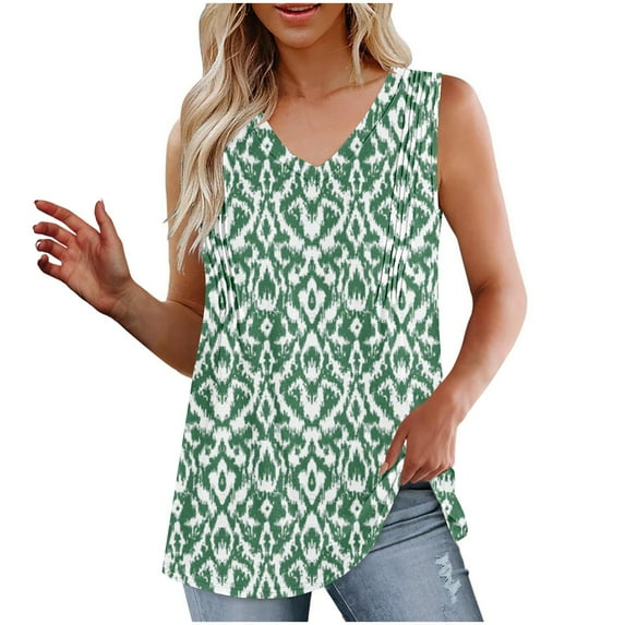 Enjoytime Women Boho Printed Tank Top Trendy V Neck Casual Sleeveless Summer Cami Blouses Flowy Loose Soft Beach Wear Travel Women Summer Top