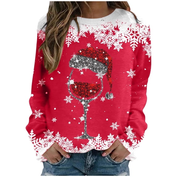 Enjoytime Women Fall Clothes Christmas Printed Long Sleeve Pullover Tops Winter Warm Plus Size Fashion Casual Crew Neck Sweatshirts