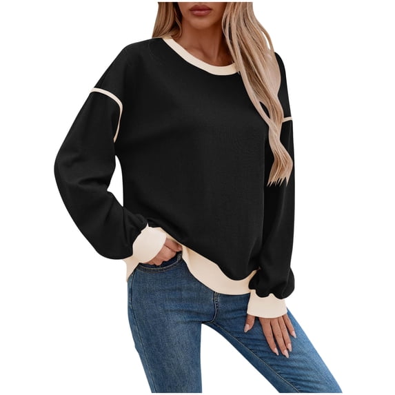 Enjoytime Women Fall Clothes Patchwork Casual Long Sleeve Crewneck Sweatshirts Winter Casual Loose Pullover Tops