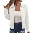 thumbnail image 1 of Enjoytime Women Fall Clothes Solid Color Turndown Neck Long Sleeve Zip Up Jacket Casual Outerwear Fashion Cropped Coat White L, 1 of 7