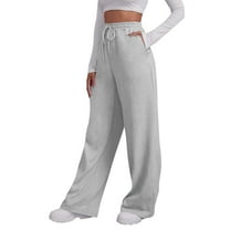 Enjoytime Women Pants Solid Color Drawstring High Waisted Straight Leg Joggers Athletic Workout Fall Winter Casual Loose Trousers Gray XXL
