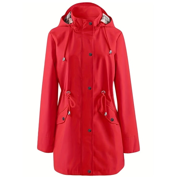 Enjoytime Women Rain Jacket Solid Color Waterproof Windproof Hooded Raincoat Casual Travel Outdoor Womens Trench Coat Plus Size Clothes