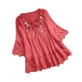 thumbnail image 1 of Enjoytime Women Shirts Floral Printed Lace Patchwork V-Neck 3/4 Sleeve Tops Fashion Loose Casual Plus Size Blouse, 1 of 6