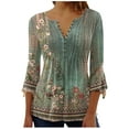 thumbnail image 1 of Enjoytime Women Short Sleeve Tops Floral Printed V-Neck 3/4 Sleeve Blouse Summer Casual Business Work Shirts, 1 of 5