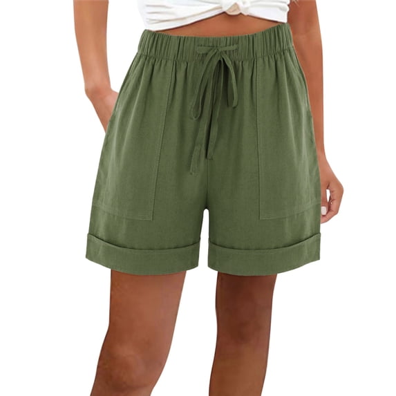 Enjoytime Women Shorts Casual Elastic High Waisted Drawstring Summer Comfy Plus Size Shorts with Pockets
