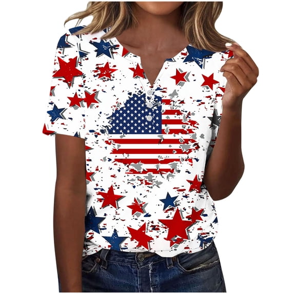 Enjoytime Women Tops 4Th Of July Graphic Short Sleeve T-Shirts V-Neck Casual Plus Size Womens Clothing