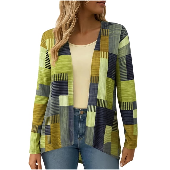 Enjoytime Women Tops Fashion Patchwork Long Sleeve Open Front Cardigan Trendy Casual Lightweight Plus Size Blouses Mint Green L