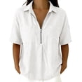 thumbnail image 1 of Enjoytime Women Tops V Neck Collared Half Zip Up Short Sleeve Shirts Summer Casual Work Blouses, 1 of 7