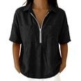 thumbnail image 1 of Enjoytime Women Tops V Neck Collared Half Zip Up Short Sleeve Shirts Summer Casual Work Blouses, 1 of 7