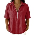 thumbnail image 1 of Enjoytime Women Tops V Neck Collared Half Zip Up Short Sleeve Shirts Summer Casual Work Blouses, 1 of 7