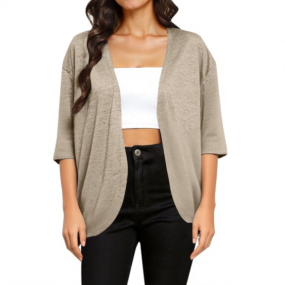 Enjoytime Women's 2025 Cardigan Solid Color V Neck Open Front 3/4 Sleeve Jackets Business Casual Outerwear