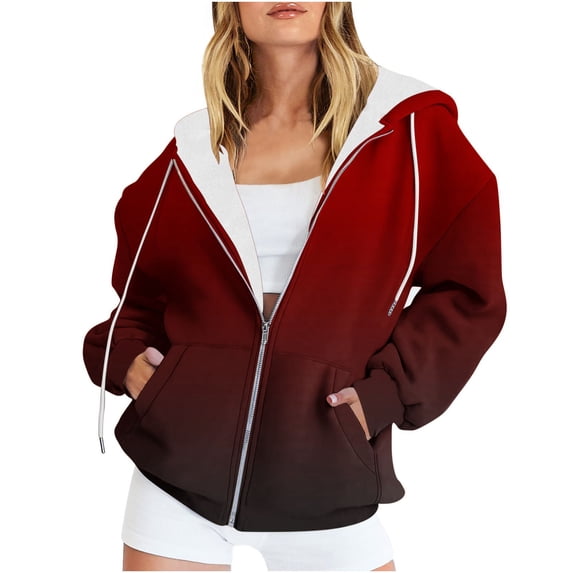 Enjoytime Women's 2025 Zip Up Hoodies Casual Printed Long Sleeve Oversized Sweatshirt Fall Fashion Tops with Pockets