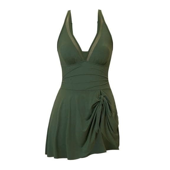 Enjoytime Women's Bikini Swimsuits Mesh Patchwork Tummy Control Skirt Swimwear Slimming Modest Swim Dresses Bathing Suit