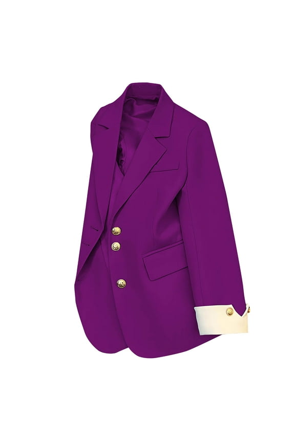 Enjoytime Women's Blazer Business Casual Lightweight Turndown Collar Jacket Long Sleeve Work Office Outerwear Plus Size Clothing Purple XL