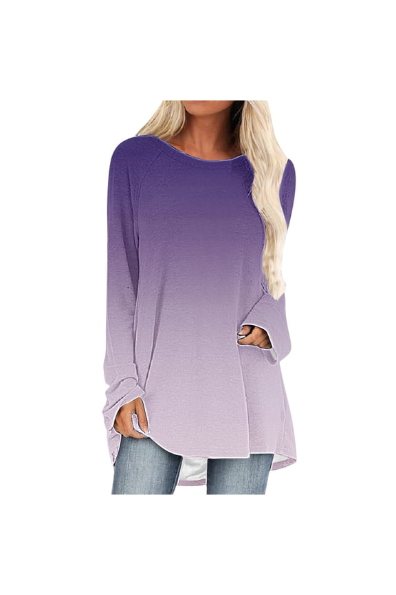 Women's Blouses Long Sleeves Color Block Round Neck Tops Casual Shirts for Women Plus Size 2025 Women Clothing