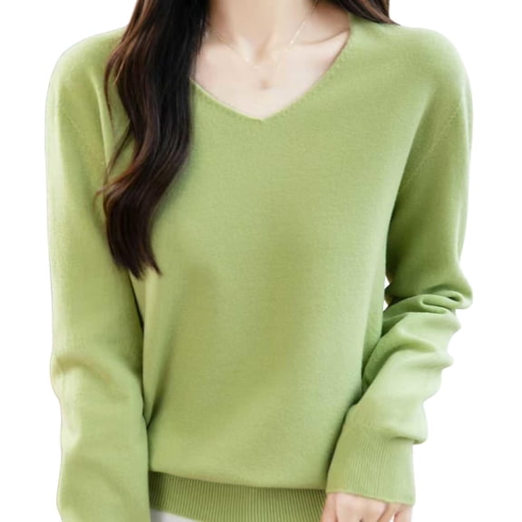 Enjoytime Women's Blouses Solid Color V-Neck Base Knitted Sweater Casual Trendy Tops Fashion Long Sleeve Shirt Green XXL
