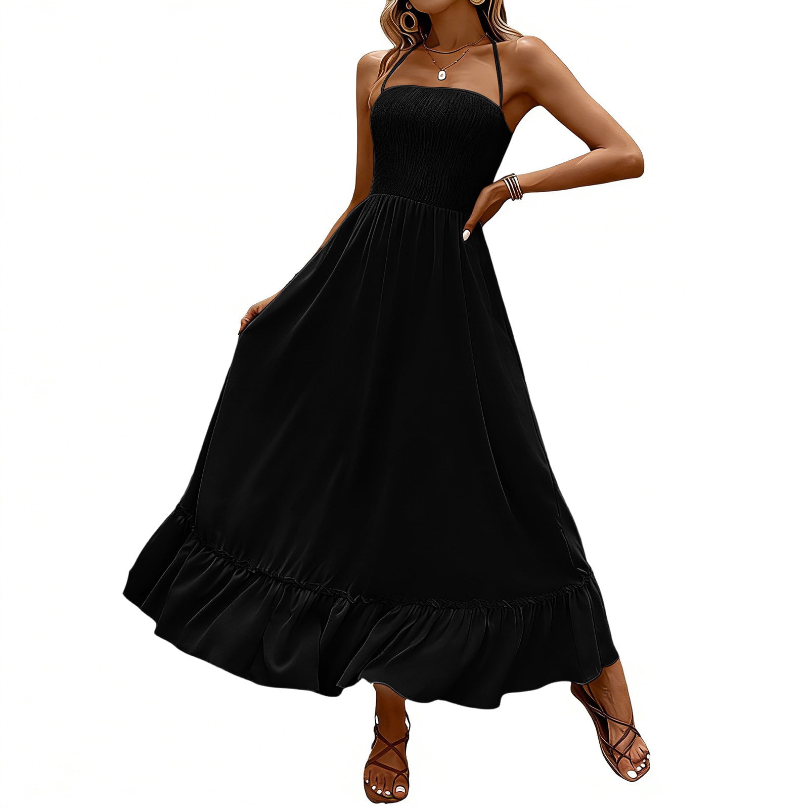 maxi beautiful party dresses for ladies Formal Dresses For Women Beach Women Lace Summer Maxi Dress Strapless Cascading Ruffle Dress Hollow Out Female Party Dresses Night Club Party Lace Pattern Cutout Long Prom Dress