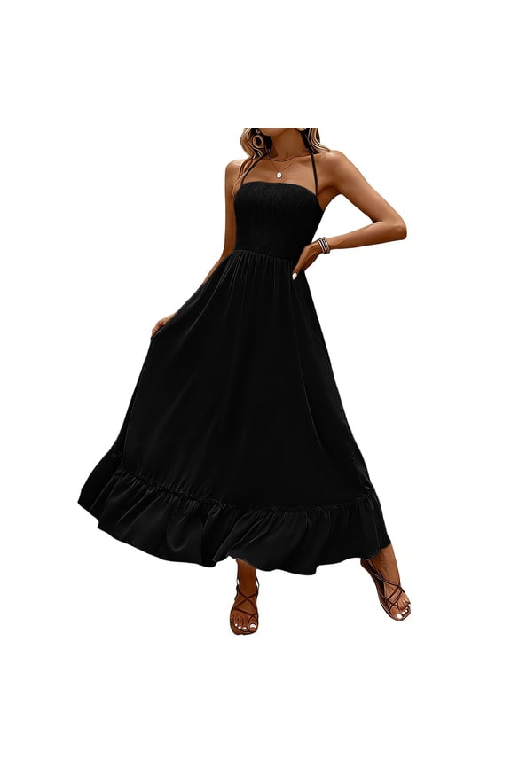 Women's Boho Floral Long Maxi Party Dress Summer Wedding Guest Off The Shoulder V Neck Loose Flowy Dresses Pleated Elegant Dresses for Women