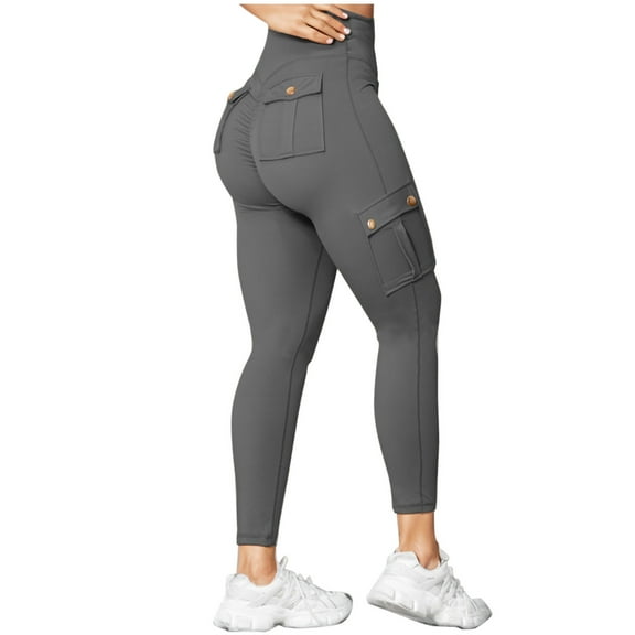 Enjoytime Women's Cargo Pants Solid Color High Waisted Leggings Casual Athletic Workout Sweatpants Plus Size Pants Dark Gray S