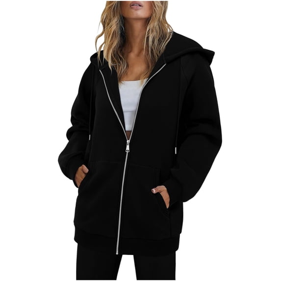 Enjoytime Women's Casual Long Sleeve Lapel Zipper Sweatshirt Solid Color Lightweight Hoodies with Pockets Fall Loose Casual Tops