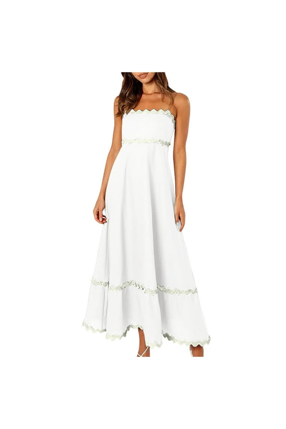Women's Casual Stripe Printed Dresses Sleeveless Spaghetti Strap Tiered Beach A Line Dress Ruffle Flowy Swing Maxi Long Summer Dresses For Women 2025