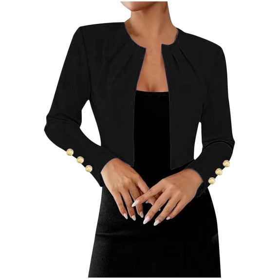 Enjoytime Women's Coat Casual Open Front Cropped Blazer Solid Color Long Sleeve Trench Business Work Office Jacket Outwear