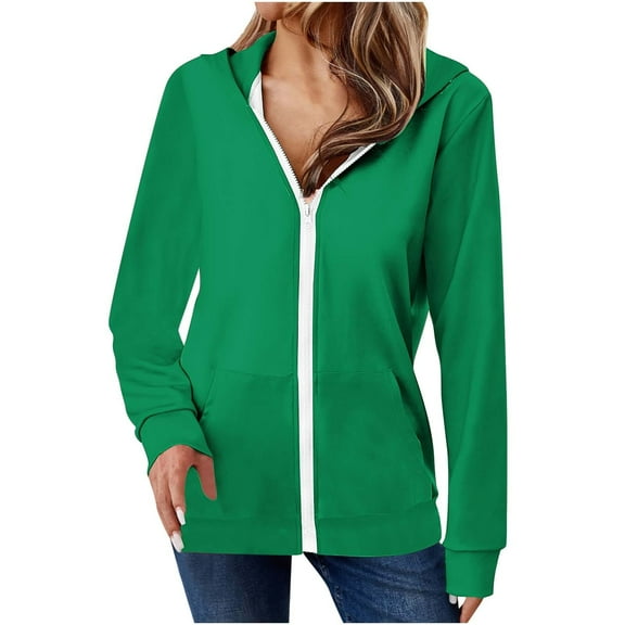 Enjoytime Women's Coats Lightweight Long Sleeve Zip Up Jacket Fashion Solid Color Casual Outerwear 2025 Fall Winter Clothes Green XL