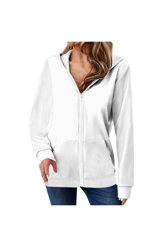 Women's Coats Lightweight Long Sleeve Zip Up Jacket Fashion Solid Color Casual Outerwear 2025 Fall Winter Clothes White XL