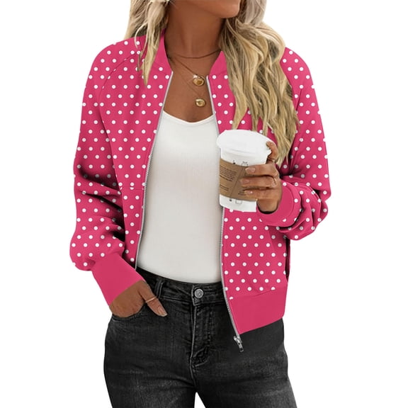 Enjoytime Women's Coats Printed Long Sleeve Zip Up Jacket Fall Winter Lightweight Fashion Casual Outerwear