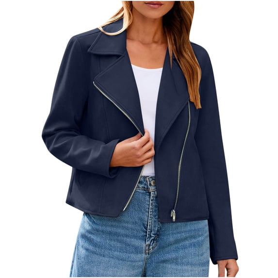 Enjoytime Women's Coats Solid Color Lapel Long Sleeve Short Coats Trendy Lightweight Casual Outerwear Fashion Clothes 2025 Navy XL