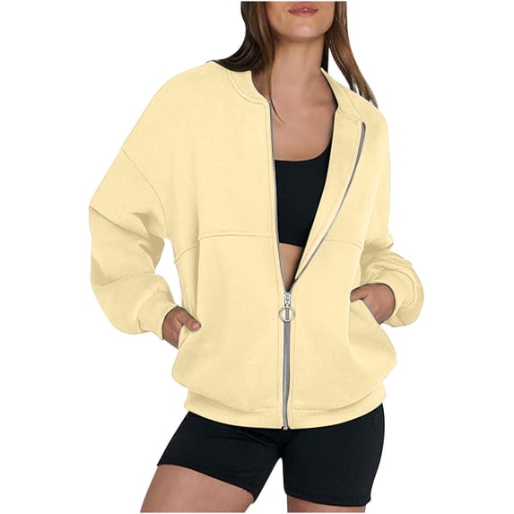 Enjoytime Women's Coats Solid Color Long Sleeve Casual Outerwear Trendy Lightweight Zip Up Jacket Fall Winter Fashion Clothes 2025 Gold XXL
