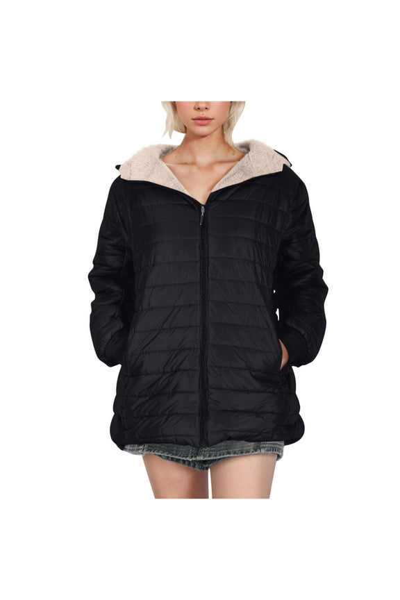 Women's Coats Solid Color Long Sleeve Zip Up Jacket Fall Winter Warm Loose Casual Outerwear Plus Size Womens Clothing Black S