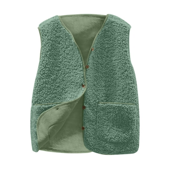 Enjoytime Women's Coats Solid Color Sleeveless Button Down Outerwear Fashion Fall Winter Cute Casual Cropped Jacket Green L