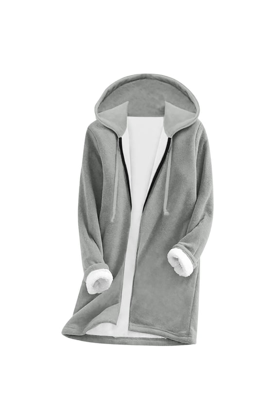 Women's Coats Trendy Solid Color Full Zip Up Jacket Fall Winter Thickened Warm Hooded Outerwear Fashion Clothes 2025 Gray XXL