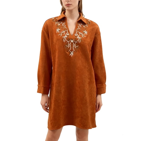 Enjoytime Women's Dresses Embroidery Printed Turndown Collar V-Neck Long Sleeve Midi Dress Fashion Business Elegant Dresses