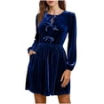 thumbnail image 1 of Enjoytime Women's Dresses Solid Color V-Neck Long Sleeve Dress with Bow Casual Vintage Elegant Wedding Guest Dress, 1 of 4
