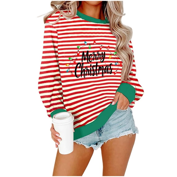 Enjoytime Women's Fall Clothes Christmas Patchwork Long Sleeve Crewneck Sweatshirt Winter Fashion Casual Pullover Tops Green S