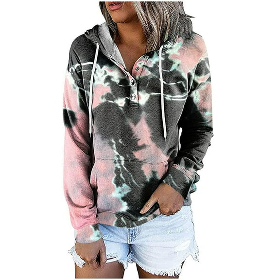 Enjoytime Women's Fashion Hoodies & Sweatshirts Pullover Color Block Printed Drawstrings Sweatshirt with Pockets Casual Loose Streetwear Women's Sweatshirts