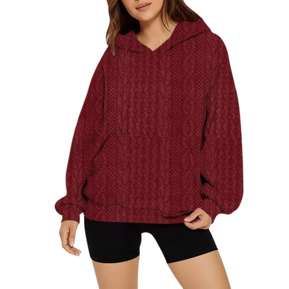 Enjoytime Women's Fashion Hoodies & Sweatshirts Solid Color Long Sleeve Pullover Tops Casual Loose Hooded with Front Pocket