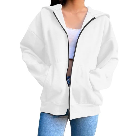 Enjoytime Women's Full Zip Up Hoodie Solid Color Long Sleeve Hooded Sweatshirts with Pockets Casual Fashion Tops