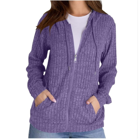 Enjoytime Women's Full Zip Up Hoodie Solid Color Long Sleeve Hooded Sweatshirts with Pockets Fall Casual Coat for Women