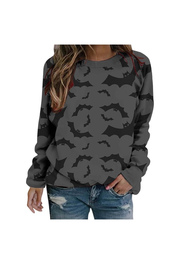 Women's Halloween Sweatshirts Trendy Printed Long Sleeve Pullover Tops Gothic Fall Plus Size Clothes 2025