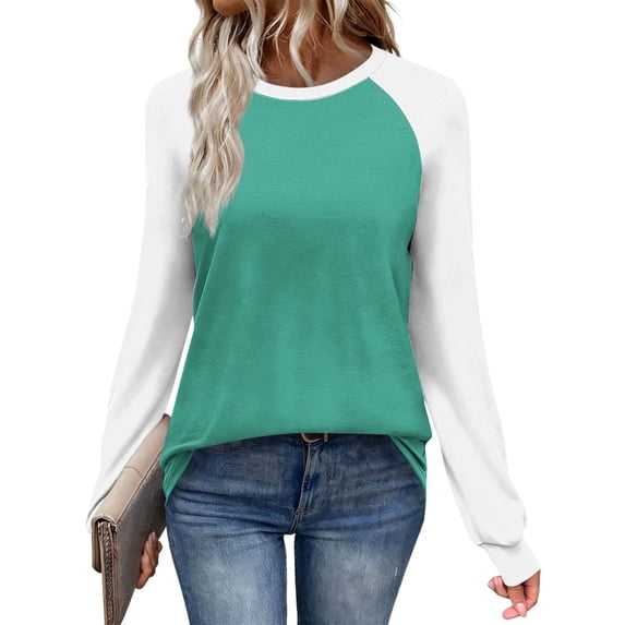 Enjoytime Women's Long Sleeve Tops Patchwork Printed Round Neck Pullover Blouses Trendy Fashion Casual Shirts Orange XL