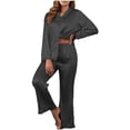 thumbnail image 1 of Enjoytime Women's Pajama Sets Solid Color Satin Long Sleeve Tops Pants Loungewear Casual Loose 2 Piece Outfits Soft Comfy Sleepwear, 1 of 5