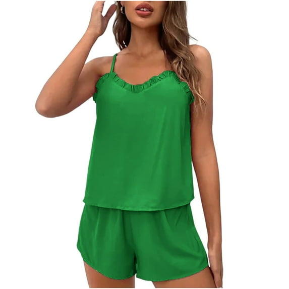 Enjoytime Women's Pajama Sets Solid Color Sleeveless Tank and Cute Shorts Sleepwear Soft Casual Loose 2 Piece Short Sets for Women
