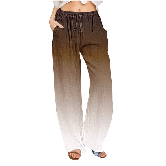 Enjoytime Women's Palazzo Pants with Pockets Color Block Lightweight Elastic Waisted Tie Knot Caual Loose Beach Pants for Women