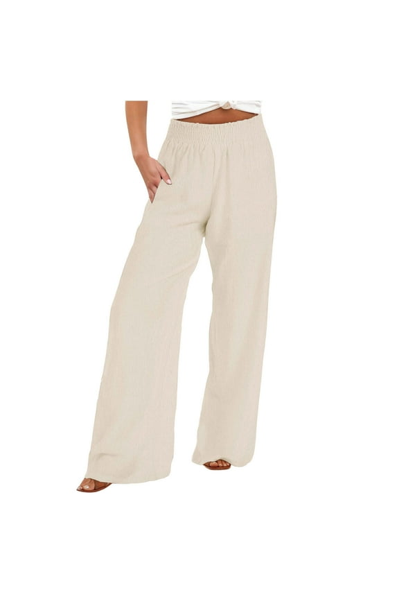 Women's Pants High Waist Straight Wide Leg Trousers Solid Color Work Workout Business Casual Pants for Women Plus Size Clothing Beige S