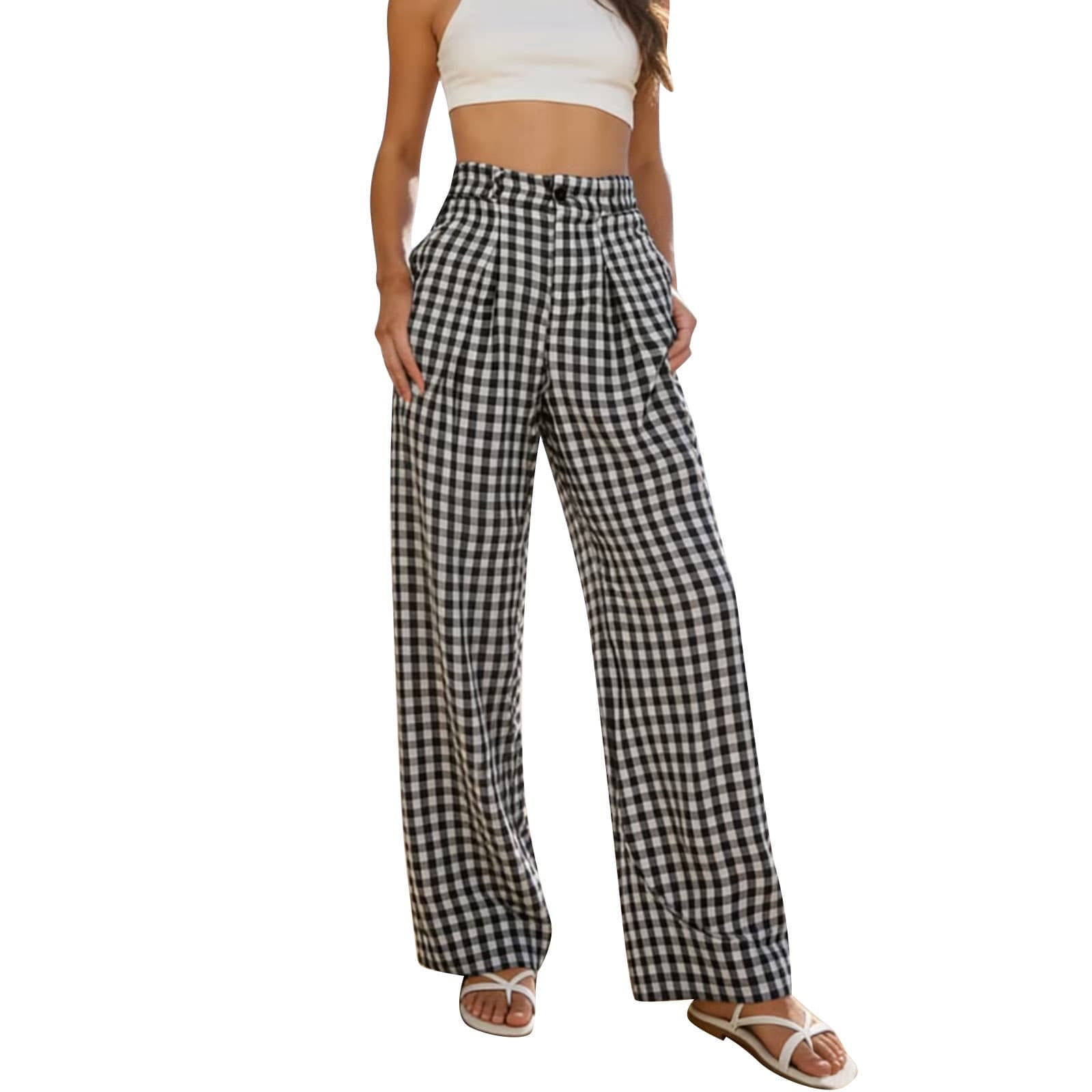 Straight Leg Work Trousers Women 2026.Enjoytime Women's Pants Plaid Stretchy High Waisted Straight Leg Pants ...