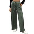 thumbnail image 1 of Enjoytime Women's Pants Solid Color Drawstring High Waisted Pants Drawstring Loose Casual Trousers with Pockets Army Green S, 1 of 6